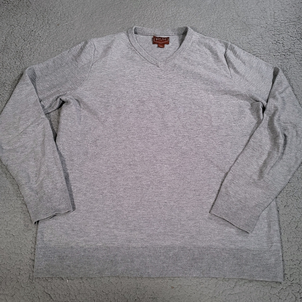 Red Ale By Alesbury Sweater Mens Large Gray V Neck Cotton Long Sleeve Pullover
